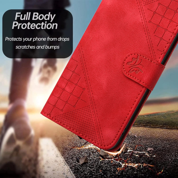 For Motorola Edge 2024 5G Global YX0080 Grid Butterfly Embossed Pattern Flip Leather Phone Case with Lanyard(Red) - Motorola Cases by buy2fix | Online Shopping UK | buy2fix