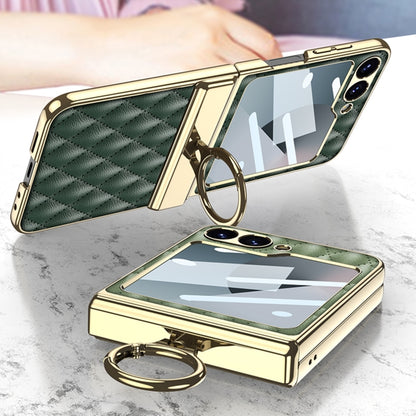 For Samsung Galaxy Z Flip6 GKK Rhombus Pattern Integrated Electroplated Leather Phone Case with Ring(Dark Green) - Galaxy Z Flip6 5G Cases by GKK | Online Shopping UK | buy2fix