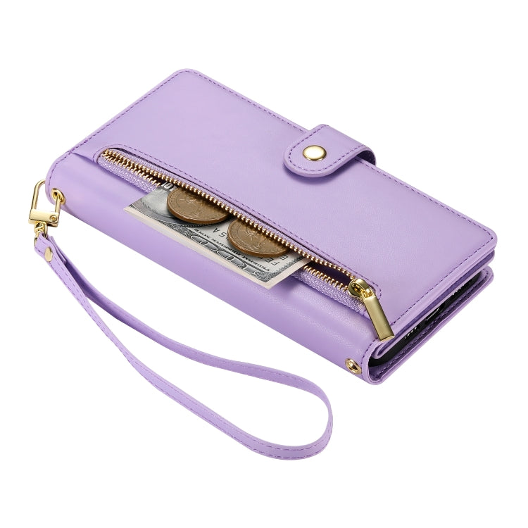 For iPhone SE 4 2024 Nine Card-slot Zipper Wallet Bag Leather Phone Case(Purple) - More iPhone Cases by buy2fix | Online Shopping UK | buy2fix