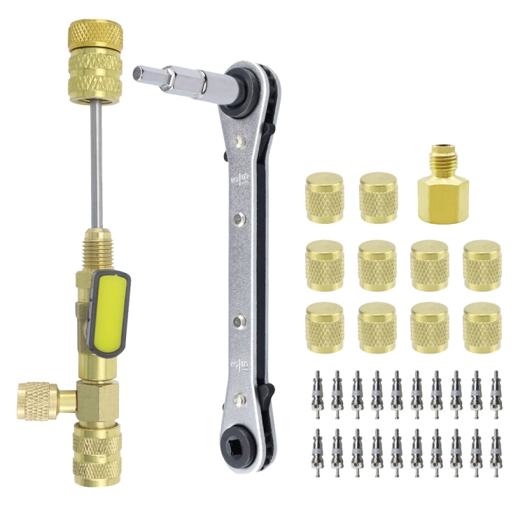 34pcs / Set T6 Air Conditioning Valve Core Remover Installer Tool with Dual Size SAE 1/4 and 5/16 Ports(Gold) - Hand Tool Sets by buy2fix | Online Shopping UK | buy2fix