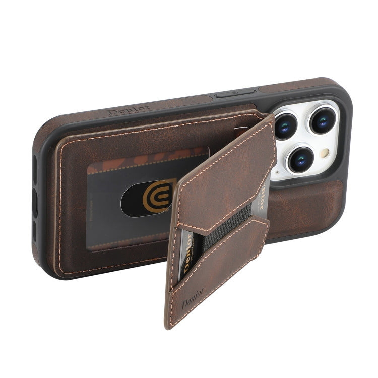 For iPhone 12 / 12 Pro Denior D17 Skin Feel MagSafe Detachable Card Slot Phone Case(Brown) - iPhone 12 / 12 Pro Cases by Denior | Online Shopping UK | buy2fix