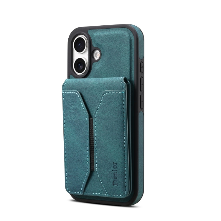 For iPhone 16 Plus Denior D18 Skin Feel Rotating Holder MagSafe Detachable Card Slot Phone Case(Blue) - iPhone 16 Plus Cases by Denior | Online Shopping UK | buy2fix