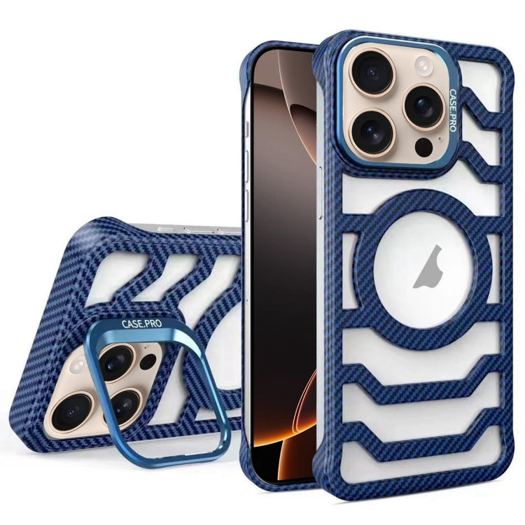 For iPhone 16 Pro Borderless Carbon Fiber Lens Protection Bracket MagSafe Phone Case(Blue) - iPhone 16 Pro Cases by buy2fix | Online Shopping UK | buy2fix