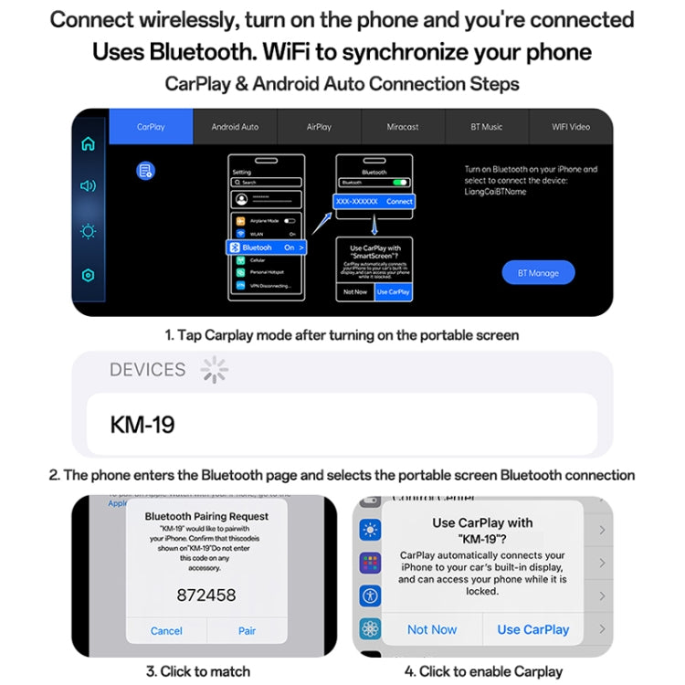 Yesido KM19 10.26 inch Center Console CarPlay Portable Car Video Navigation with Driving Recorder(Black) - Car MP3 & MP4 & MP5 by Yesido | Online Shopping UK | buy2fix