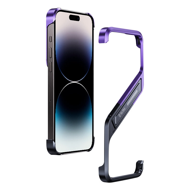 For iPhone 14 Pro S-shaped Stand Frameless Metal Phone Case(Black Purple) - iPhone 14 Pro Cases by buy2fix | Online Shopping UK | buy2fix