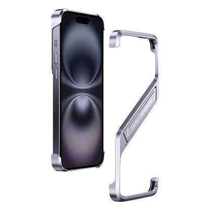 For iPhone 16 S-shaped Stand Frameless Metal Phone Case(Silver) - iPhone 16 Cases by buy2fix | Online Shopping UK | buy2fix