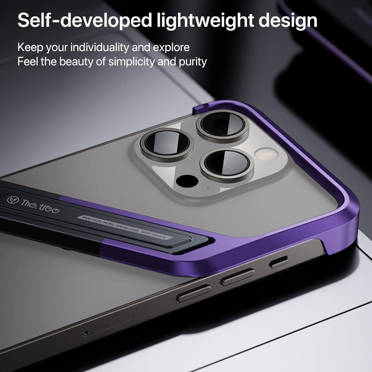 For iPhone 16 Pro Max S-shaped Stand Frameless Metal Phone Case(Black Purple) - iPhone 16 Pro Max Cases by buy2fix | Online Shopping UK | buy2fix