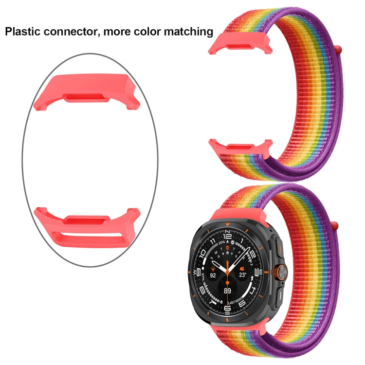 For Samsung Galaxy Watch Ultra 47mm Plastic Connector Nylon Loop Watch Band(Dark Green Orange) - Watch Bands by buy2fix | Online Shopping UK | buy2fix