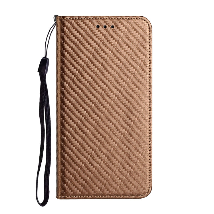 For iPhone 16 Plus Carbon Fiber Texture Magnetic Flip Leather Phone Case(Brown) - iPhone 16 Plus Cases by buy2fix | Online Shopping UK | buy2fix