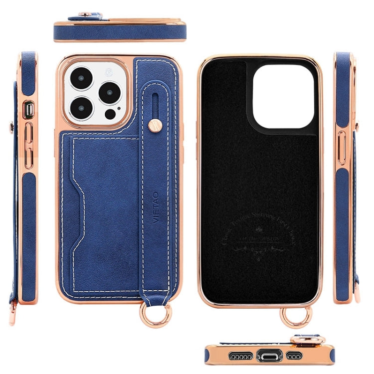 For iPhone 16 Pro VIETAO Card Slot Wristband Phone Case with Lanyard(Orange) - iPhone 16 Pro Cases by VIETAO | Online Shopping UK | buy2fix