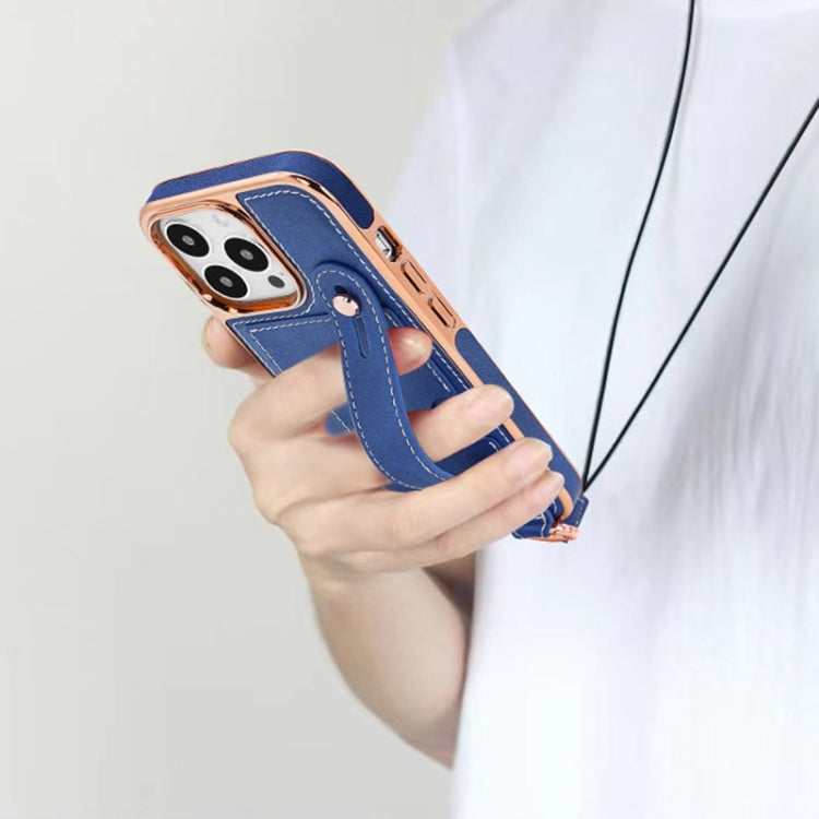 For iPhone 16 Plus VIETAO Card Slot Wristband Phone Case with Lanyard(Blue) - iPhone 16 Plus Cases by VIETAO | Online Shopping UK | buy2fix