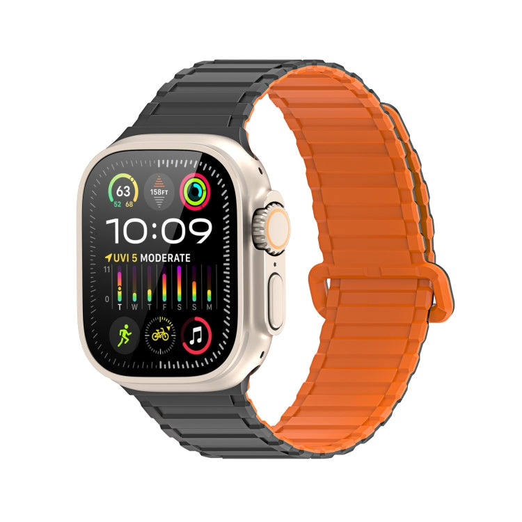 For Apple Watch Series 9 45mm DUX DUCIS KJ Series Magnetic Buckle Silicone Watch Band(Black Orange) - Watch Bands by DUX DUCIS | Online Shopping UK | buy2fix