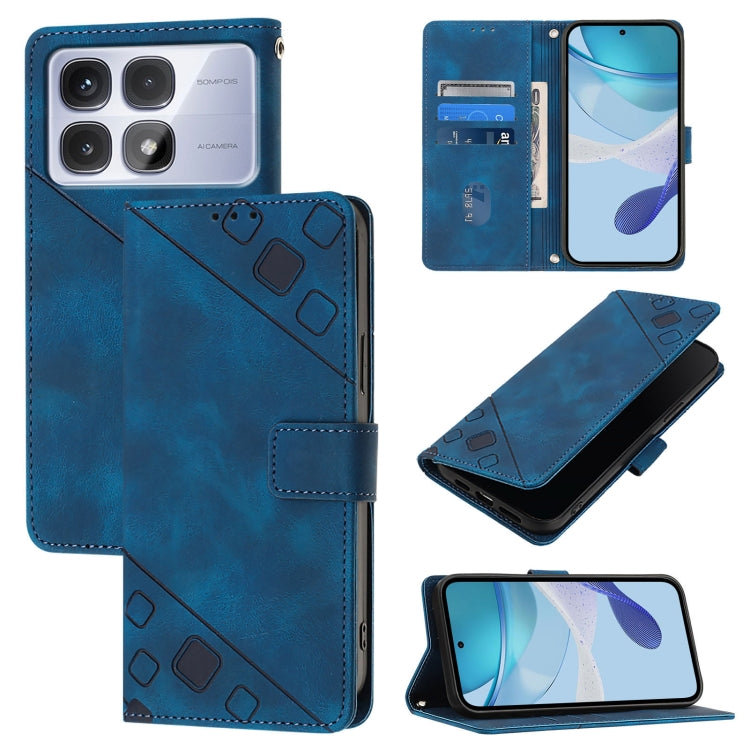 For Redmi K70 Ultra 5G Global Skin-feel Embossed Leather Phone Case(Blue) - Xiaomi Cases by buy2fix | Online Shopping UK | buy2fix