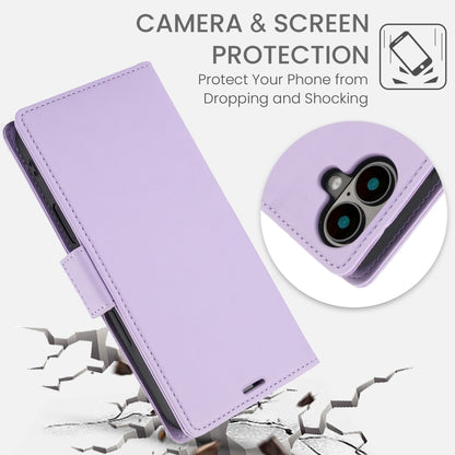 For iPhone 16 Side Buckle RFID Anti-theft Leather Phone Case(Light Purple) - iPhone 16 Cases by buy2fix | Online Shopping UK | buy2fix