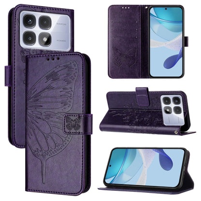 For Redmi K70 Ultra 5G Global Embossed Butterfly Leather Phone Case(Dark Purple) - Xiaomi Cases by buy2fix | Online Shopping UK | buy2fix