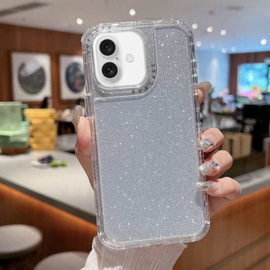 For iPhone 16 TPU + PC + Glitter Paper Full Coverage Phone Case(Silver) - iPhone 16 Cases by buy2fix | Online Shopping UK | buy2fix