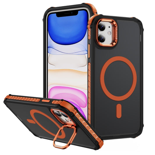 For iPhone 11 Rainbow Series Skin Feel MagSafe Lens Holder Phone Case(Orange) - iPhone 11 Cases by buy2fix | Online Shopping UK | buy2fix