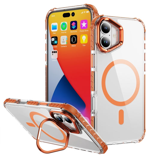 For iPhone 16 Plus Rainbow Series Transparent MagSafe Lens Holder Phone Case(Orange) - iPhone 16 Plus Cases by buy2fix | Online Shopping UK | buy2fix