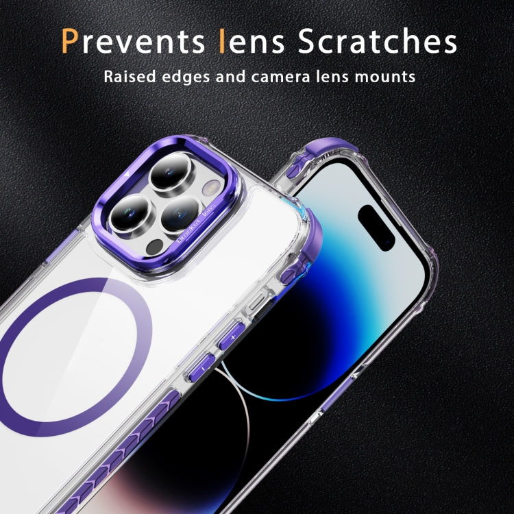 For iPhone 14 Pro Max Rainbow Series Transparent MagSafe Lens Holder Phone Case(Purple) - iPhone 14 Pro Max Cases by buy2fix | Online Shopping UK | buy2fix