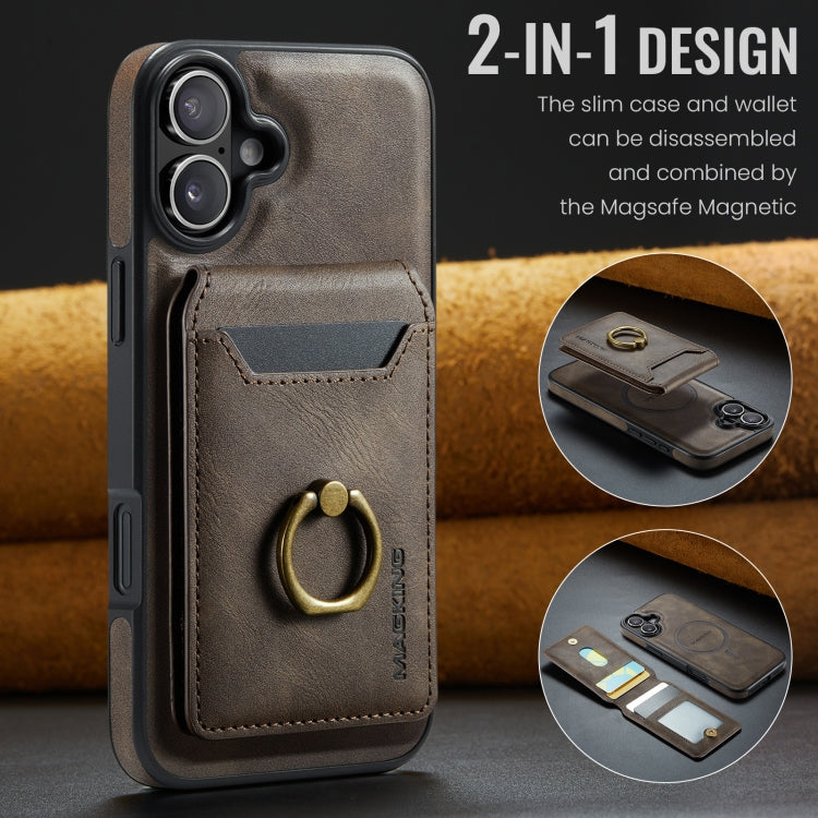 For iPhone 16 DG.MING K1 MagSafe Detachable Wallet RFID Back Cover Phone Case(Coffee) - iPhone 16 Cases by DG.MING | Online Shopping UK | buy2fix