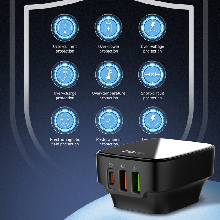 LDNIO Q334 32W Type-C + Dual USB Port Charger with 1m Micro USB Data Cable, Plug Type:UK Plug(Black) - USB Charger by LDNIO | Online Shopping UK | buy2fix