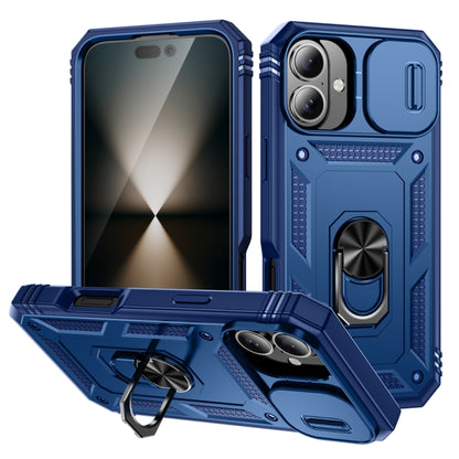 For iPhone 16 Plus Sliding Camshield TPU + PC Phone Case with Holder(Navy Blue) - iPhone 16 Plus Cases by buy2fix | Online Shopping UK | buy2fix