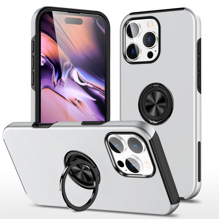 For iPhone 16 Pro PC Hybrid TPU Magnetic Ring Holder Phone Case(Silver) - iPhone 16 Pro Cases by buy2fix | Online Shopping UK | buy2fix