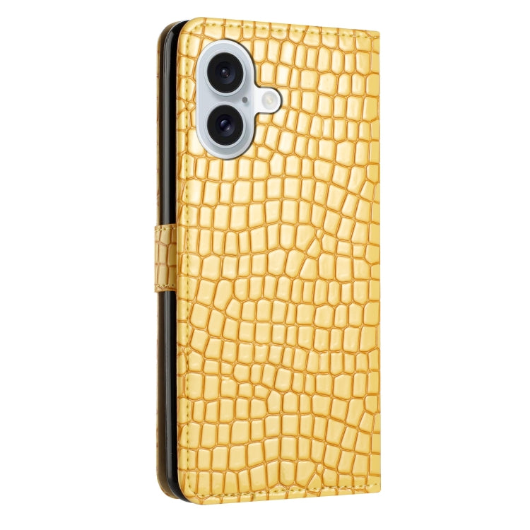 For iPhone 16 Crocodile Texture Horizontal Flip Leather Phone Case(Yellow) - iPhone 16 Cases by buy2fix | Online Shopping UK | buy2fix