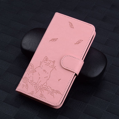 For iPhone 16e Cute Cat Embossed Leather Phone Case(Pink) - iPhone 16e Cases by buy2fix | Online Shopping UK | buy2fix