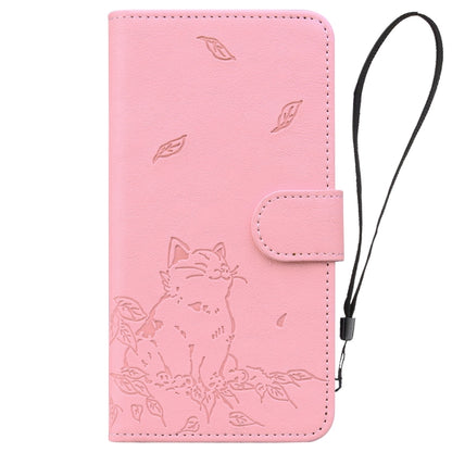 For iPhone 16e Cute Cat Embossed Leather Phone Case(Pink) - iPhone 16e Cases by buy2fix | Online Shopping UK | buy2fix