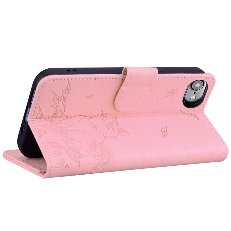 For iPhone 16e Cute Cat Embossed Leather Phone Case(Pink) - iPhone 16e Cases by buy2fix | Online Shopping UK | buy2fix