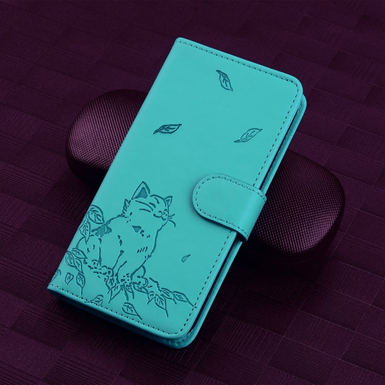 For iPhone SE 2024 Cute Cat Embossed Leather Phone Case(Lake Blue) - More iPhone Cases by buy2fix | Online Shopping UK | buy2fix