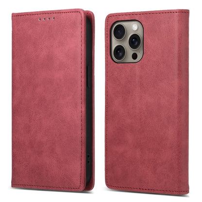 For iPhone 16 Pro Max Business Solid Color Magnetic RFID Leather Phone Case(Red) - iPhone 16 Pro Max Cases by buy2fix | Online Shopping UK | buy2fix