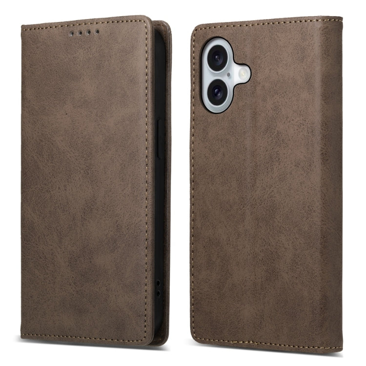 For iPhone 16 Business Solid Color Magnetic RFID Leather Phone Case(Brown) - iPhone 16 Cases by buy2fix | Online Shopping UK | buy2fix