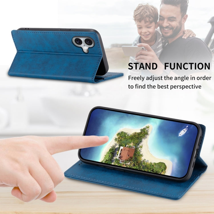 For iPhone 16 Business Solid Color Magnetic RFID Leather Phone Case(Blue) - iPhone 16 Cases by buy2fix | Online Shopping UK | buy2fix