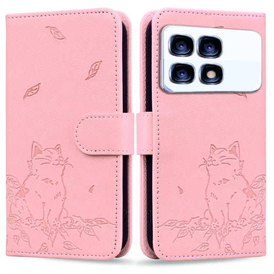 For Redmi K70 Ultra Cute Cat Embossed Leather Phone Case(Pink) - Xiaomi Cases by buy2fix | Online Shopping UK | buy2fix