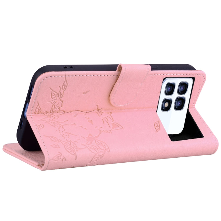 For Redmi K70 Ultra Cute Cat Embossed Leather Phone Case(Pink) - Xiaomi Cases by buy2fix | Online Shopping UK | buy2fix