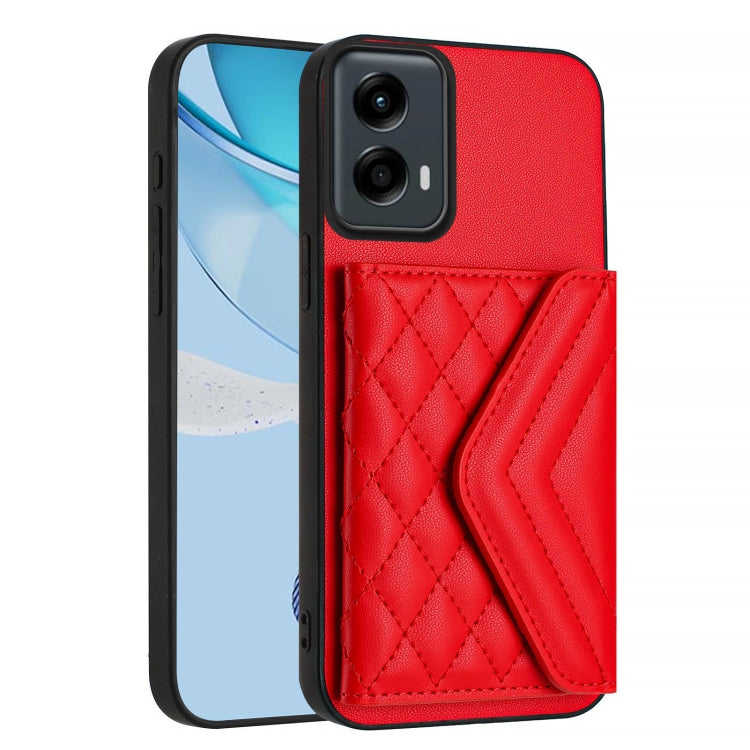 For Motorola Moto G 5G 2024 Rhombic Texture Card Bag RFID Phone Case with Long Lanyard(Red) - Motorola Cases by buy2fix | Online Shopping UK | buy2fix