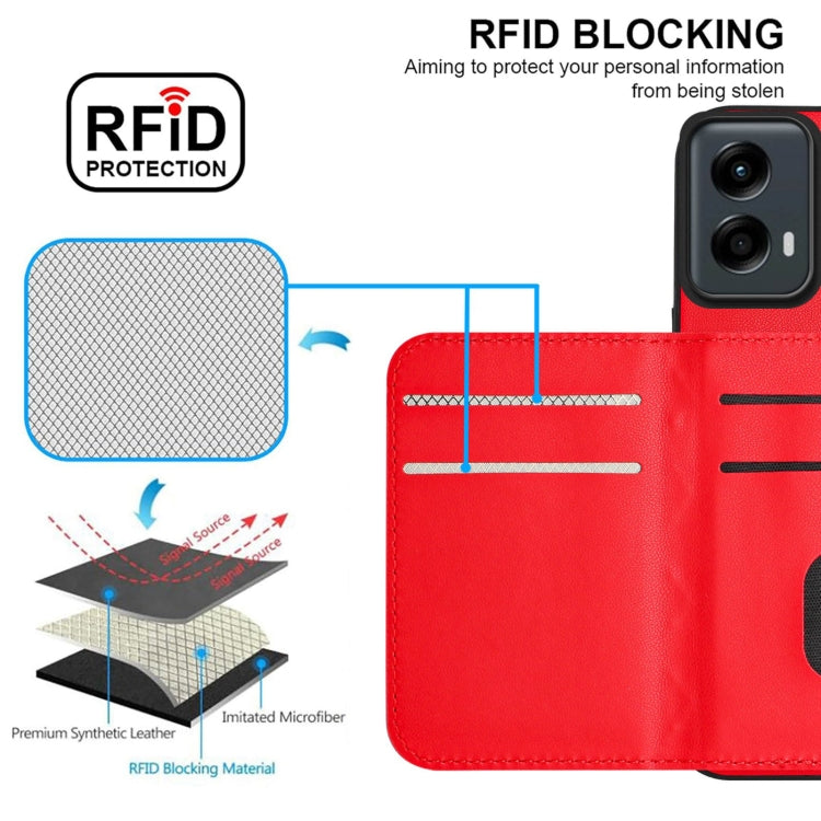 For Motorola Moto G 5G 2024 Rhombic Texture Card Bag RFID Phone Case with Long Lanyard(Red) - Motorola Cases by buy2fix | Online Shopping UK | buy2fix