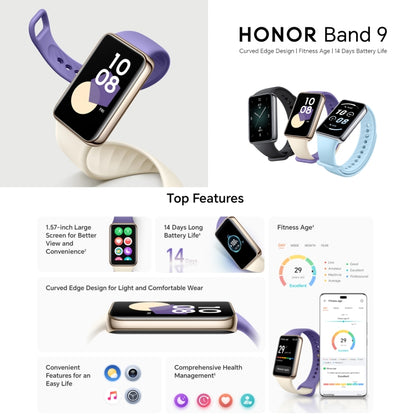 Honor Band 9, 1.57 inch AMOLED Screen, Support Heart Rate / Blood Oxygen / Sleep Monitoring, NFC Version(Black) - Wearable Devices by Huawei | Online Shopping UK | buy2fix