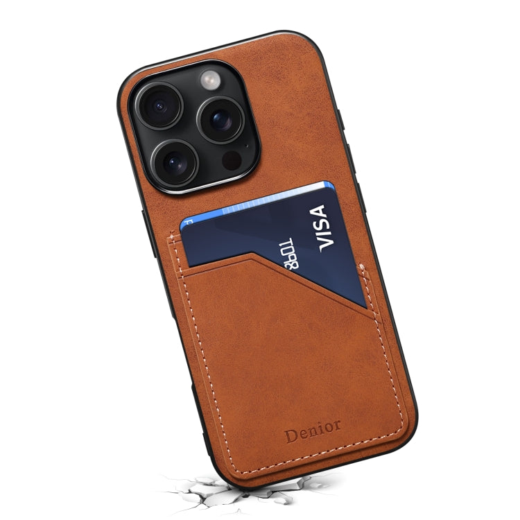 For iPhone 16 Pro Max Denior D09 PU Dual Card Slot Back Cover Phone Case(Brown) - iPhone 16 Pro Max Cases by Denior | Online Shopping UK | buy2fix