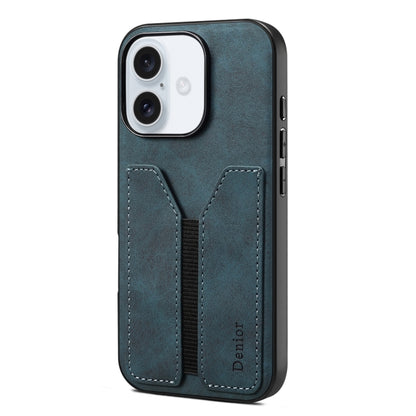 For iPhone 16 Denior D07 DV Elastic Card Slot PU Back Cover Phone Case(Blue) - iPhone 16 Cases by Denior | Online Shopping UK | buy2fix