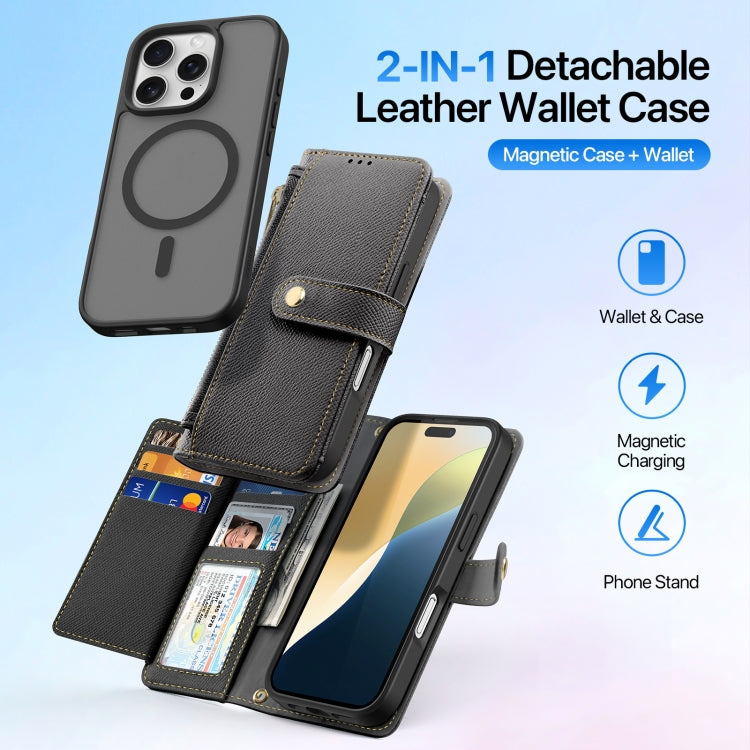 For iPhone 16 Pro DUX DUCIS Lawa Series 2 in 1 Wallet Zipper Detachable MagSafe Phone Case with Lanyard(Black) - iPhone 16 Pro Cases by DUX DUCIS | Online Shopping UK | buy2fix