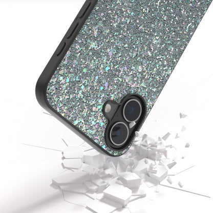 For iPhone 16 Black Frame Colorful Glitter Phone Case(Black Green) - iPhone 16 Cases by buy2fix | Online Shopping UK | buy2fix