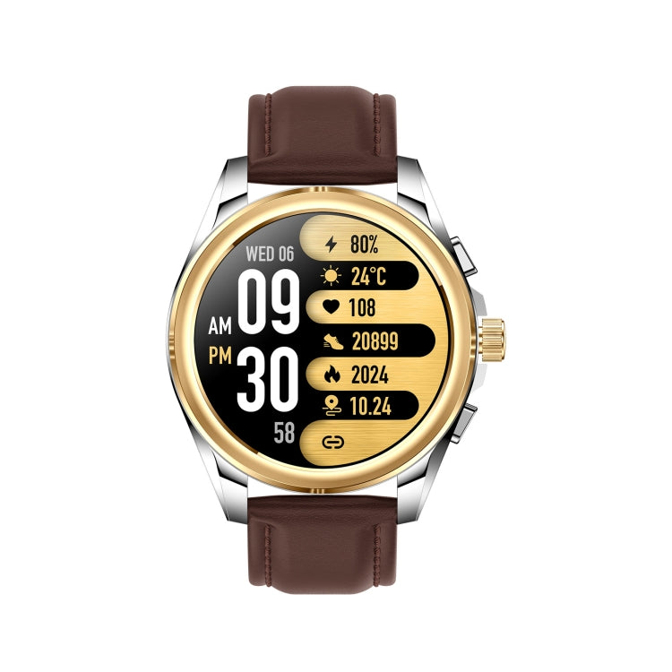 KC83 1.43 inch 1ATM Waterproof Smart Watch, Support Sedentary Reminder / Sleep Monitoring(Gold Steel Strap + Brown Leather Strap) - Smart Watches by buy2fix | Online Shopping UK | buy2fix