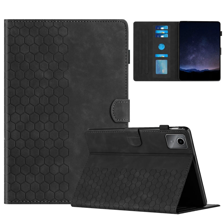 For Lenovo Tab M11 / Xiaoxin Pad 2024 Honeycomb Embossed Leather Smart Tablet Case(Black) - Lenovo by buy2fix | Online Shopping UK | buy2fix