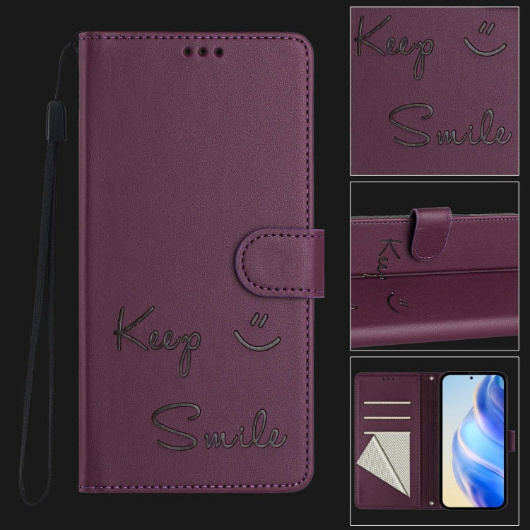 For Motorola Moto G 5G 2024 Global Smile Embossing RFID Leather Phone Case(Violet) - Motorola Cases by buy2fix | Online Shopping UK | buy2fix