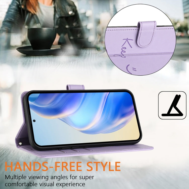 For Motorola Moto G Play 5G 2024 Global Smile Embossing RFID Leather Phone Case(Light Purple) - Motorola Cases by buy2fix | Online Shopping UK | buy2fix