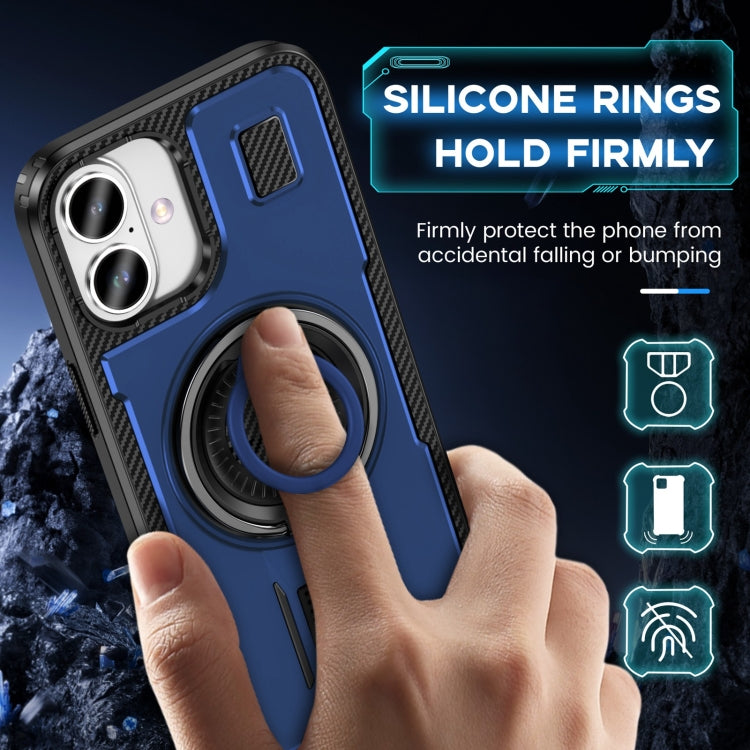 For iPhone 16 Ring Holder Carbon Fiber PC Hybrid TPU Phone Case(Blue) - iPhone 16 Cases by buy2fix | Online Shopping UK | buy2fix