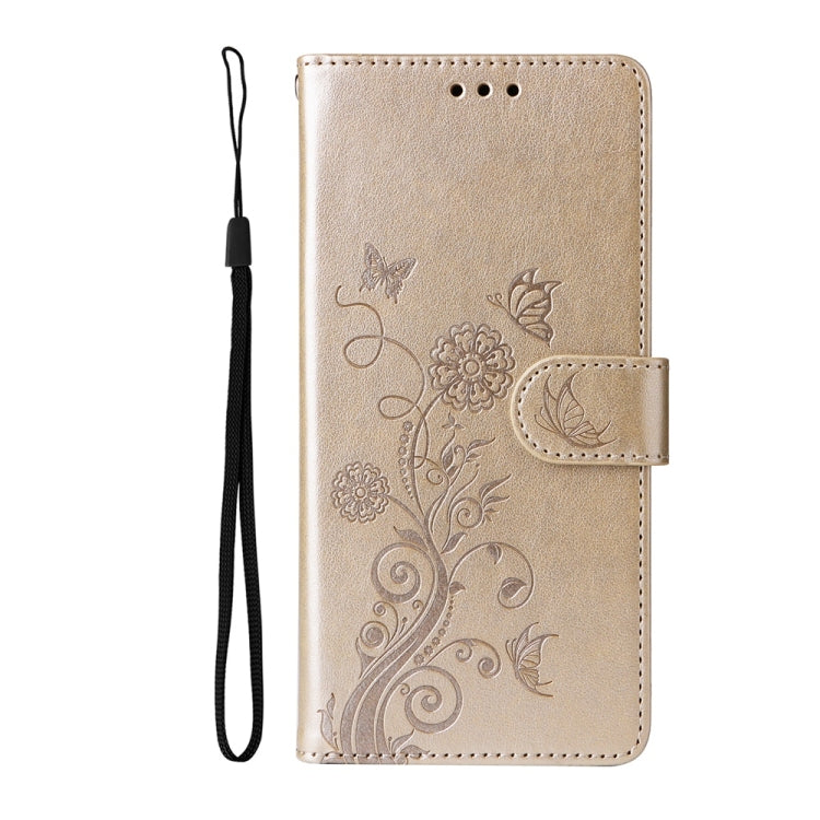 For Samsung Galaxy S25+ 5G Embossed Butterfly Flowers Leather Phone Case(Gold) - Galaxy S25+ 5G Cases by buy2fix | Online Shopping UK | buy2fix